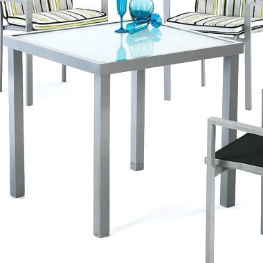 Mesa de jardín modelo Perseo 808 en aluminio y cristal templado, desmontable