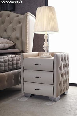 Mesa de luz dormitorio tapizada en piel PVC con botones mod BT41