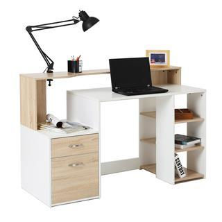 Mesa de ordenador BOTINA en madera color blanco y roble