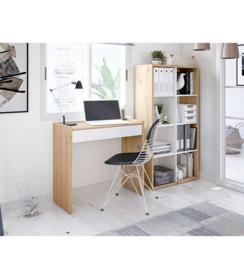 Mesa escritorio Luka con cajón acabado en Roble y Blanco Artik 77 cm(alto) x 82 - Foto 4