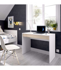 Mesa escritorio Sam con cajón acabado en Blanco y Natural 74.2 cm(alto) x 89.5