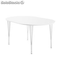 mesa extensível com um branco lacado. pés de aço pintado. comprimento máximo de