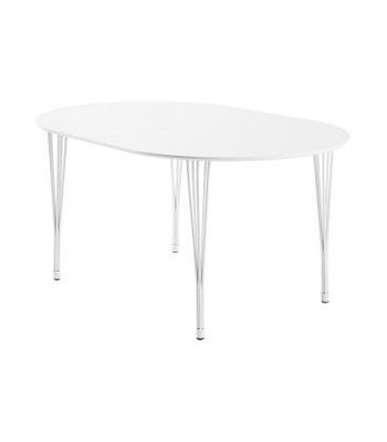 mesa extensível com um branco lacado. pés de aço pintado. comprimento máximo de