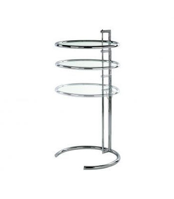 mesa lateral de altura ajustável em aço cromado - vidro transparente. 54x51x51