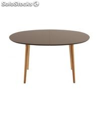 mesa oval extensível com um mate branco lacado mdf. pés de madeira tem-natural