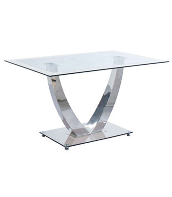 Mesa para comedor fija Md-Dubai acabado blanco/cromo, 140cm(ancho) 75cm(altura)