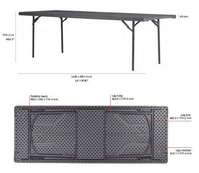 Mesa plegable rectangular profesional para eventos y caterings de 240 x 91 cm - Foto 5