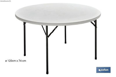 Mesa plegable redonda de color blanco | Peso máximo: 150 kg | Adecuado para 8