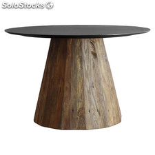 Mesa redonda de madeira com tampo preto