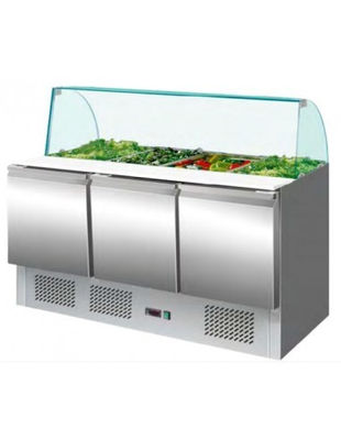 Mesa refrigerada de preparación con cristal curvo / 400 litros de capacidad / 3