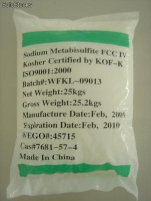 metabisulfito de sodio grado alimenticio (CERTIFICADO KOSHER)