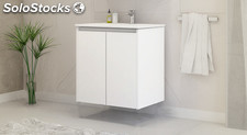 Meuble suspendu ECO 60X45X65cm Blanc 2 portes+vasque en céramique+miroir lisse