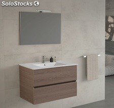 Meuble suspendu ECO 60X45X65cm Fresno 2 tiroirs+vasque en céramique+miroir lisse