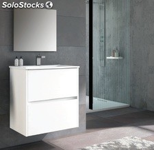 Meubles suspendus ECO 80X45X65cm Blanc 2tiroirs+lavabo en céramique+miroir lisse