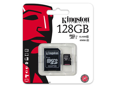 Micro-sd Card 128GB Kingston sdhc uhs-i C10 mit Adapter SDC10G2/128GB