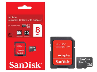 MicroSD 8GB mas adaptador SD Marca: Sandisk