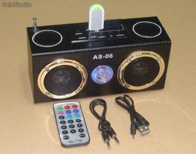 Mini Caixa De Som Portatil Amplificada rms 6w com usb sd e FM as-06fm