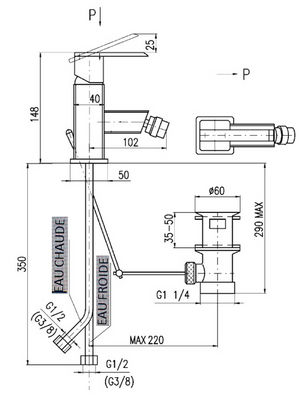 mitigeur bidet loira avec siphon - Photo 2