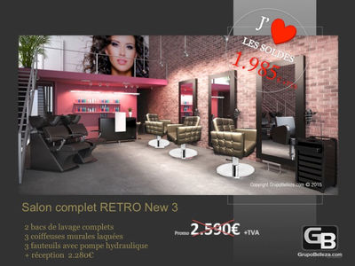 Mobilier Salon de Coiffure, Salon complet: Retro NEW - Promo 1.985 € !