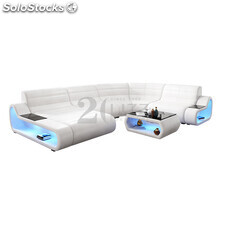 Modern Lounges Living Room Sofa Set White Leather Couch Round Corner Sectional