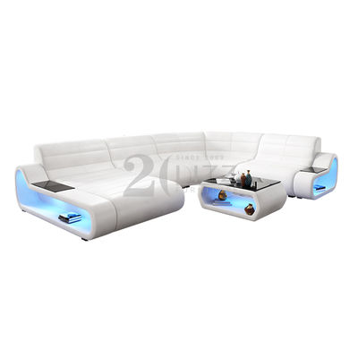 Modern Lounges Living Room Sofa Set White Leather Couch Round Corner Sectional