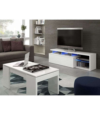 Modulo de TV Moderno, Mueble Salon Selena Blanco Brillo y Luces LED, Medidas: - Foto 4