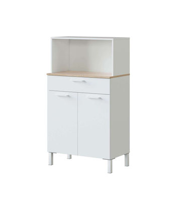 Mueble auxiliar María para microondas un cajón y dos puertas en acabado blanco