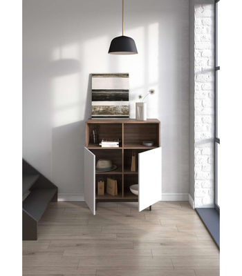 Mueble auxiliar modelo-602-2 acabado nogal/blanco, 110 cm (alto) x 90 cm (ancho) - Foto 2