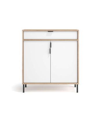 Mueble auxiliar/zapatero Md-507, 2 puertas 1 cajón en roble/blanco, 89cm(alto)