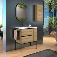 Mueble Baño al Suelo con Lavabo Cerámico | 80cm | 2 Cajones Puerta Lateral