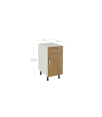 Mueble cocina bajo con 1 cajón y 1 puerta en roble cortez. 83 cm(alto)40 - Foto 4