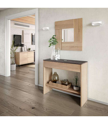 Mueble consola Luz con cajón y espejo en roble Canadian y óxido 0X6741F - Foto 4