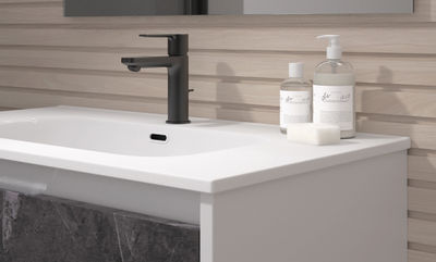 Mueble de baño 2 cajones marquina imitación mármol gris - Foto 3