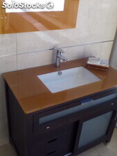 Mueble de baño AVILA DOS wengue 90 cm con encimera cristal, lavabo y espejo