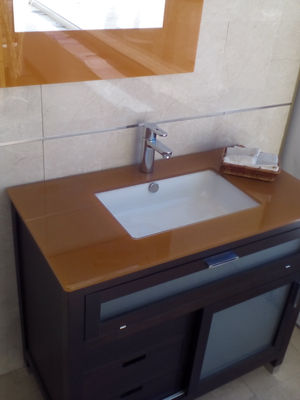 Mueble de baño AVILA DOS wengue 90 cm con encimera cristal, lavabo y espejo