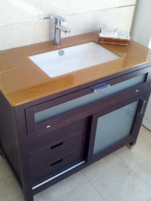 Mueble de baño AVILA DOS wengue 90 cm con encimera cristal, lavabo y espejo - Foto 2