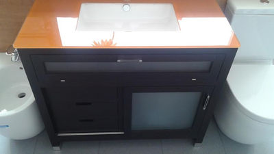 Mueble de baño AVILA DOS wengue 90 cm con encimera cristal, lavabo y espejo - Foto 4
