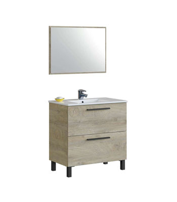 Mueble de baño Cullera con lavabo y espejo, acabado roble 80 cm(alto)80