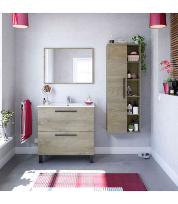 Mueble de baño Cullera con lavabo y espejo, acabado roble 80 cm(alto)80 - Foto 2