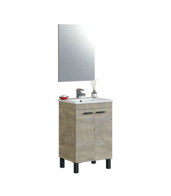 Mueble de baño Xativa con lavabo y espejo, acabado roble 80 cm(alto)50
