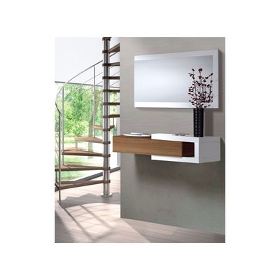 Mueble de recibidor con espejo Noon - Color - Blanco-nogal