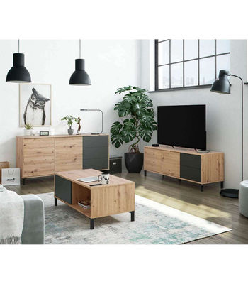 Mueble de TV Nabur dos Puertas y dos cajones Acabado en roble y gris antracita - Foto 2