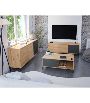 Mueble de TV Nabur dos Puertas y dos cajones Acabado en roble y gris antracita - Foto 4