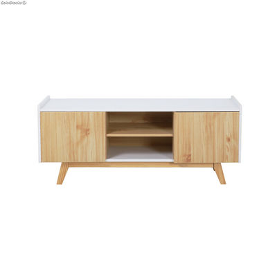 Mueble de TV salón comedor Modelo LUA Blanco con 2 Armarios y 2 Baldas de madera