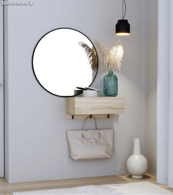 Mueble entrada recibidor con espejo redondo de pared de 80cm TULY. Mueble - Foto 5