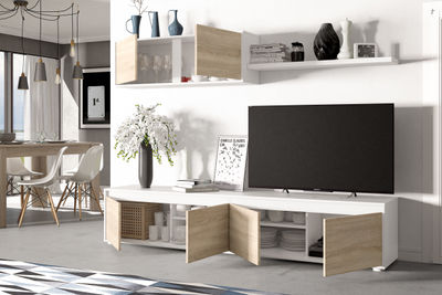 Mueble para salón comedor con varios módulos en color roble y blanco 200 cm - Foto 4
