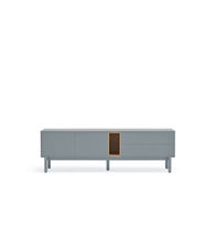 Mueble para televisión modelo Corvo 2 puertas 2 cajones acabado gris perla,