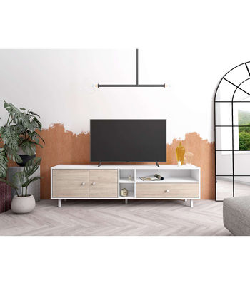 Mueble para televisión modelo Rolan 2 puertas 1 cajón acabado blanco/sahara, - Foto 4