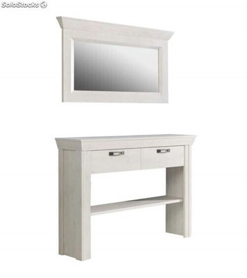 Mueble Recibidor Blanco Con Espejo De Pared Karen. 122,8x186x34,2 Cm. Consola