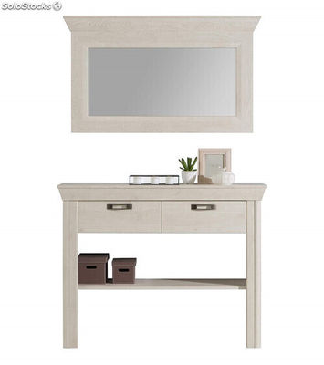 Mueble Recibidor Blanco Con Espejo De Pared Karen. 122,8x186x34,2 Cm. Consola - Foto 3